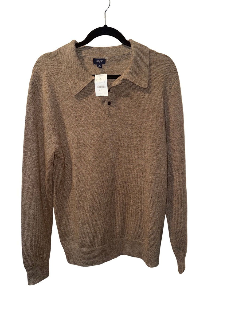 J. Crew Lambs Wool Blend Men’s Light Brown Polo Button Collar Sweater Size Small